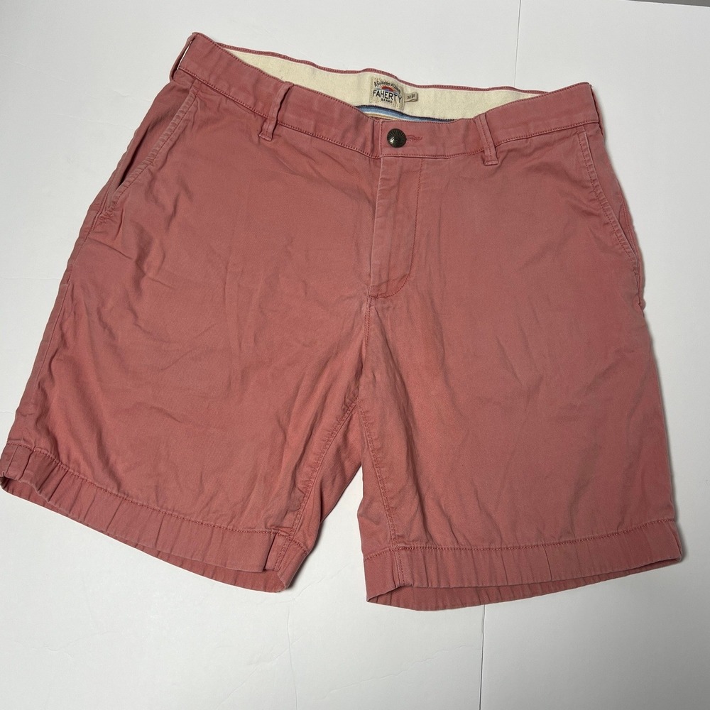 Faherty "Island Life" Chino Shorts Mens 32 Pink Organic Cotton Tencel Stretch